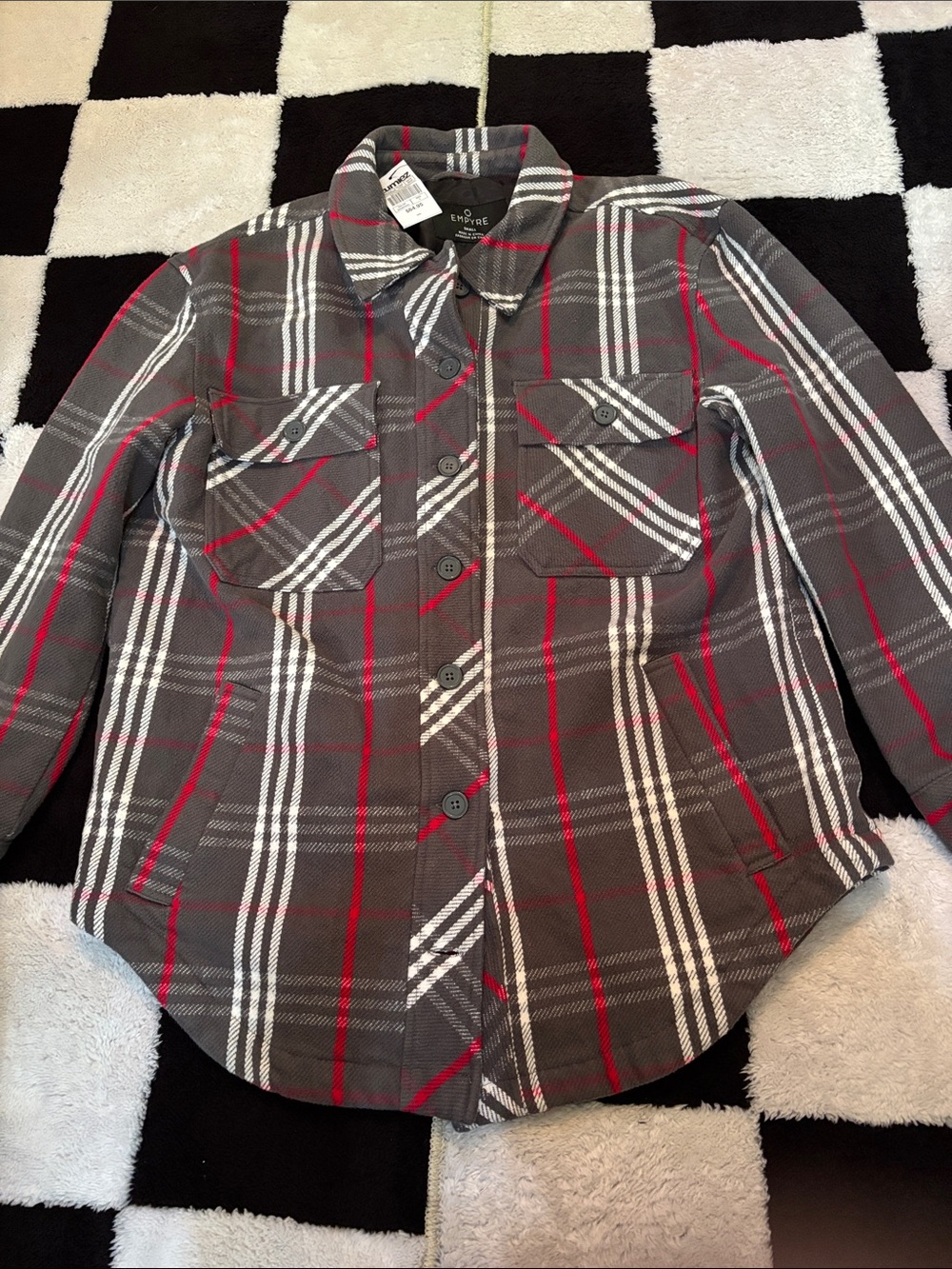 Empyre Gray & Red Plaid Button-Down Shirt Jacket